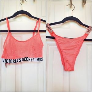 NWT Victoria Secret logo bralette and Brazilian panty lingerie set